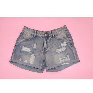 Distressed denim shorts